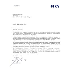 Carta de la FIFA felicitando a San Lorenzo